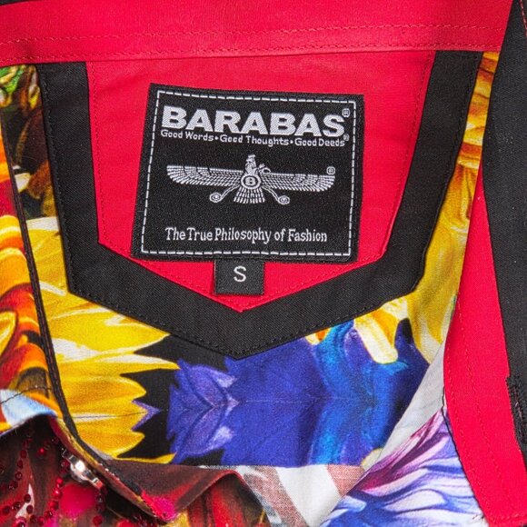 Barabas Mens Vibrant Dragon & Chrysanthemum Long Sleeve Shirt Small Rhinestones - Picture 4 of 10